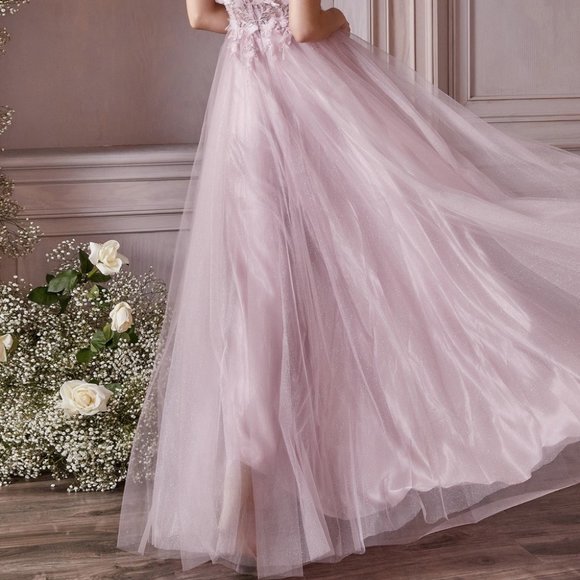 NEW CHAMPAGNE PROM PARTY EVENING FORMAL LACE FLORAL A-LINE DRESS CD0181 - Picture 5 of 7